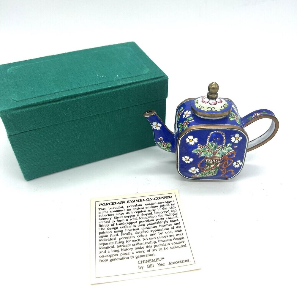 Chinemel Miniature Teapot by Bill Yee Copper and Enamel Vintage W/Box